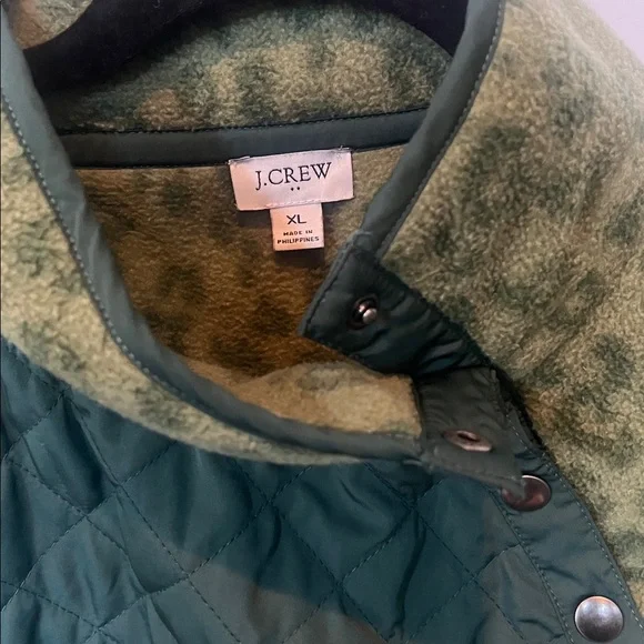 J. Crew Fleece Quilted Green Leopard Print Pullover - Picture 2 of 2